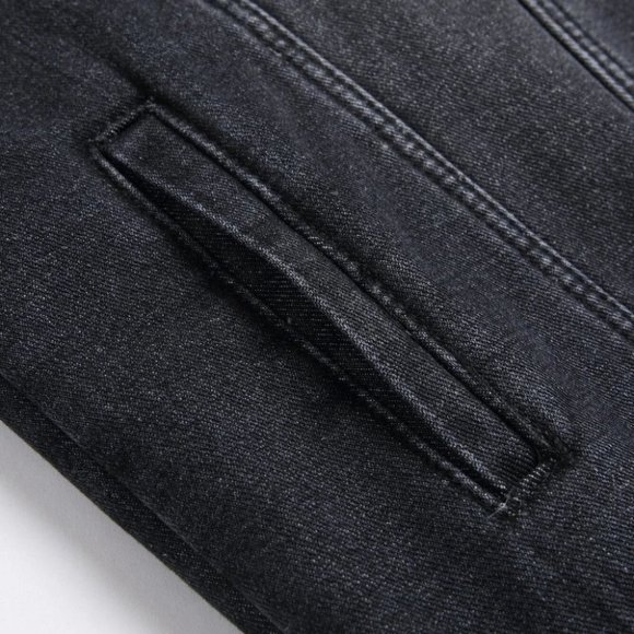 Grey And White Teddy Mens Denim Jacket - Picture 5 of 5